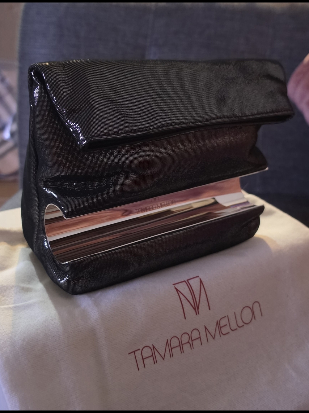 Tamara Mellon Black Fold-Over Clutch